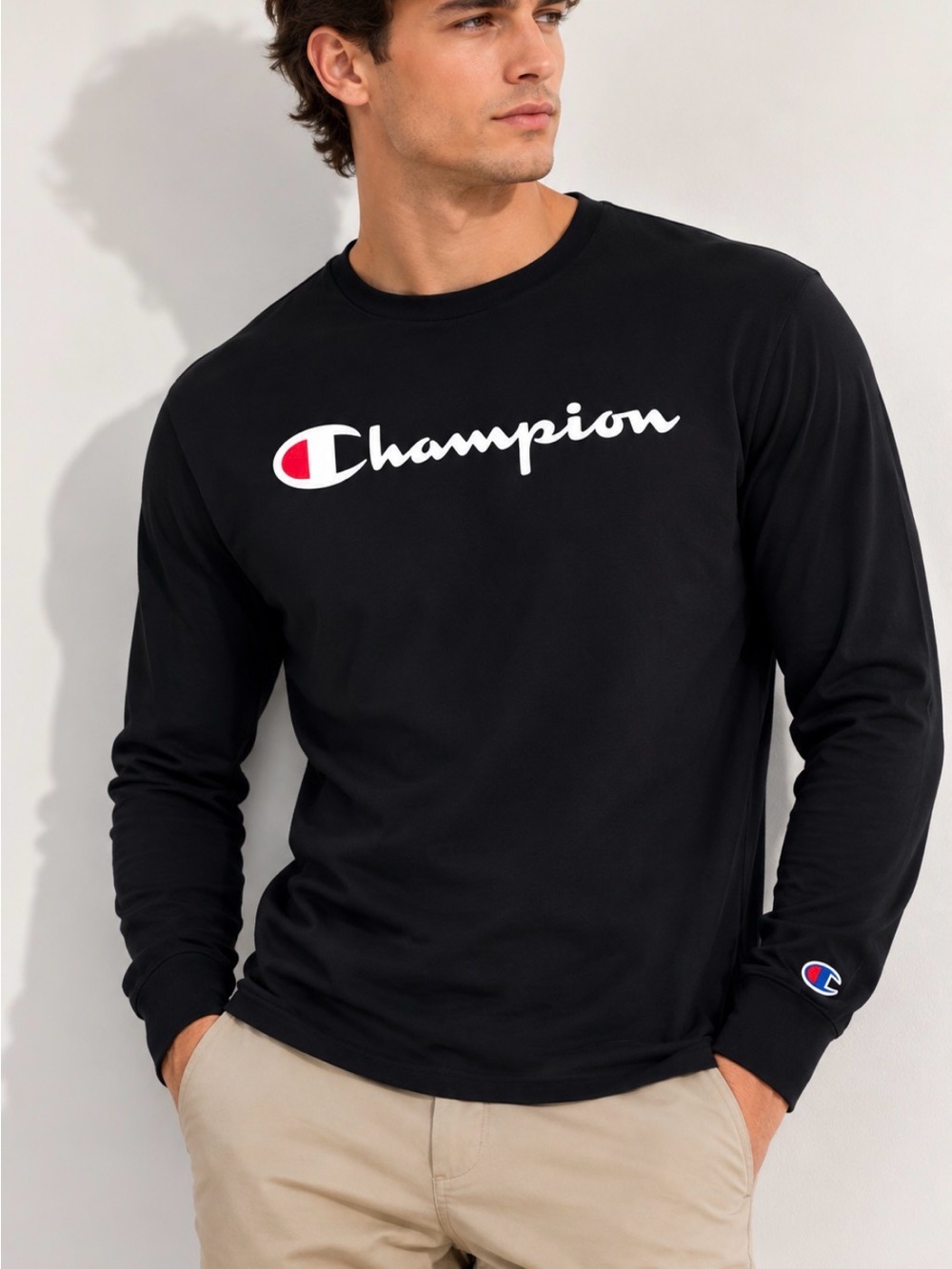 Champion Men’s Black Logo Long Sleeve T-Shirt NWOT
